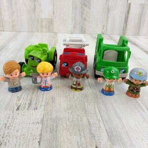 Fisher Price Little People Lot Tractor Fire Truck Recycling Figures